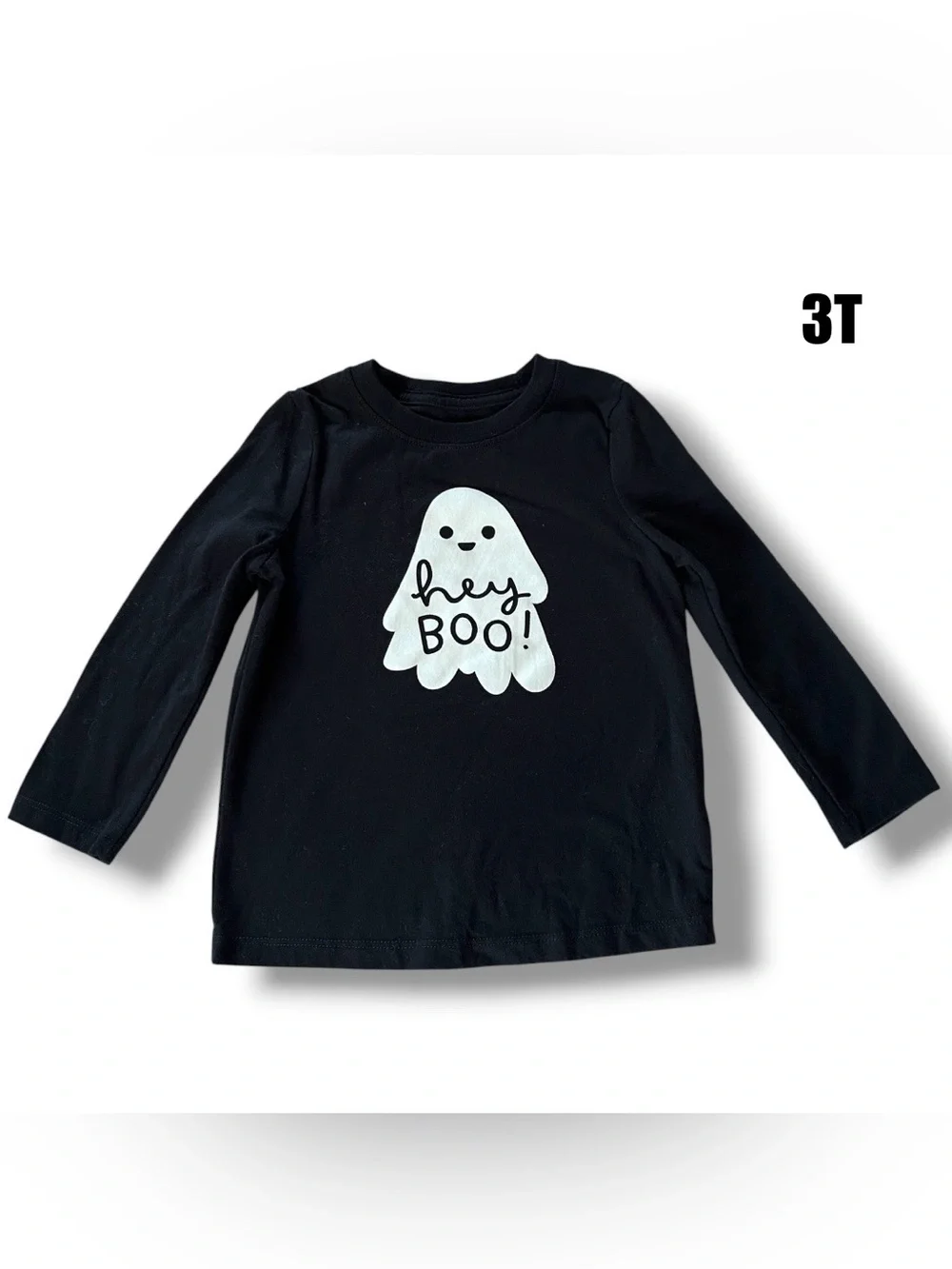 Cat & Jack Black Long-Sleeve Tee with White Ghost Graphic
